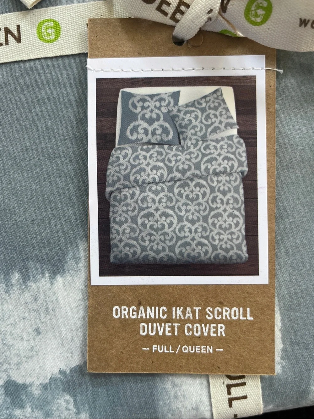 NEW West Elm Organic Ikat Scroll Duvet Cover Full Queen Gray White